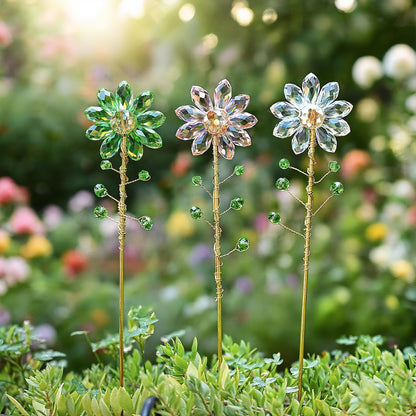 H&D HYALINE & DORA 3 Pcs Crystal Sunflower Suncatchers with 13'' Gold Trellis Metal Plant Stake for Indoor Outdoor Garden Potted Plants Decorations Plant Lover Gift(Clear, Green, Pink)