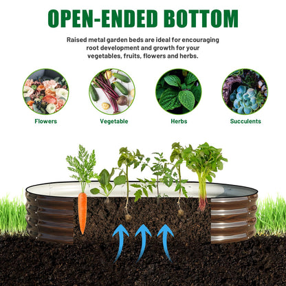 SnugNiture 2 Pcs 6x3x1ft Raised Garden Bed Kit, Outdoor Oval Metal Garden Planter, Ground Planter Box for Gardening Vegetables Flowers, Brown