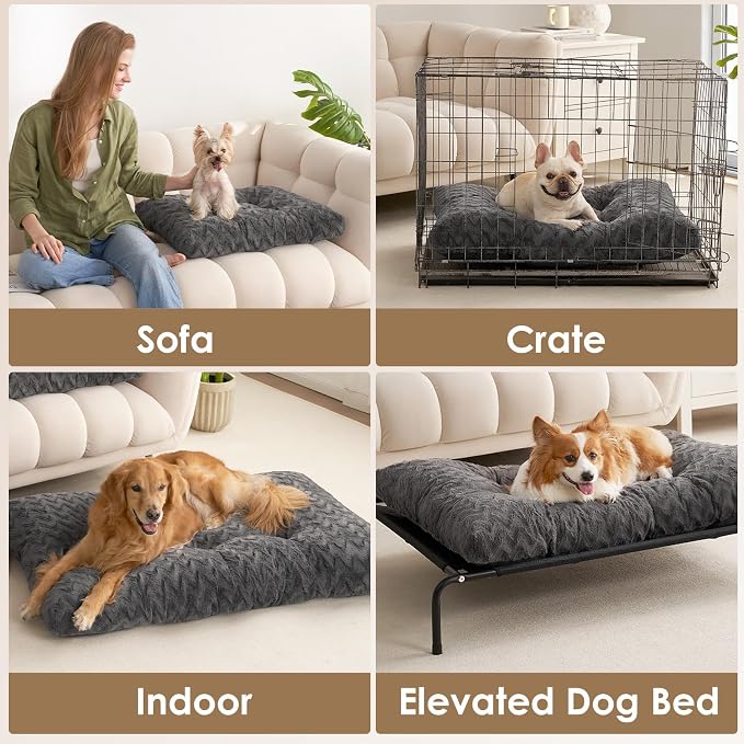 EHEYCIGA Washable Small Dog Bed for Crate 23x18 Inch, Kennel Pad for Puppy Up to 25 lbs, Plush and Comfy Pet Sleeping Mat, Charcoal