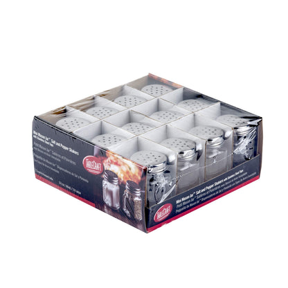Tablecraft Mini Mason Salt & Pepper Shaker with Stainless Steel Top, 12 per Pack, 1.5 oz