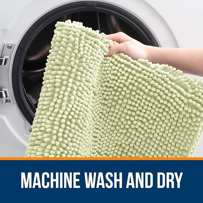 OLANLY Bathroom Runner Rugs 47x24, Soft Absorbent Chenille Bath Rugs, Rubber Backing Quick Dry, Machine Washable Long Bath Mats for Bathroom Floor, Tub and Shower, Home Decor Accessories, Vanilla