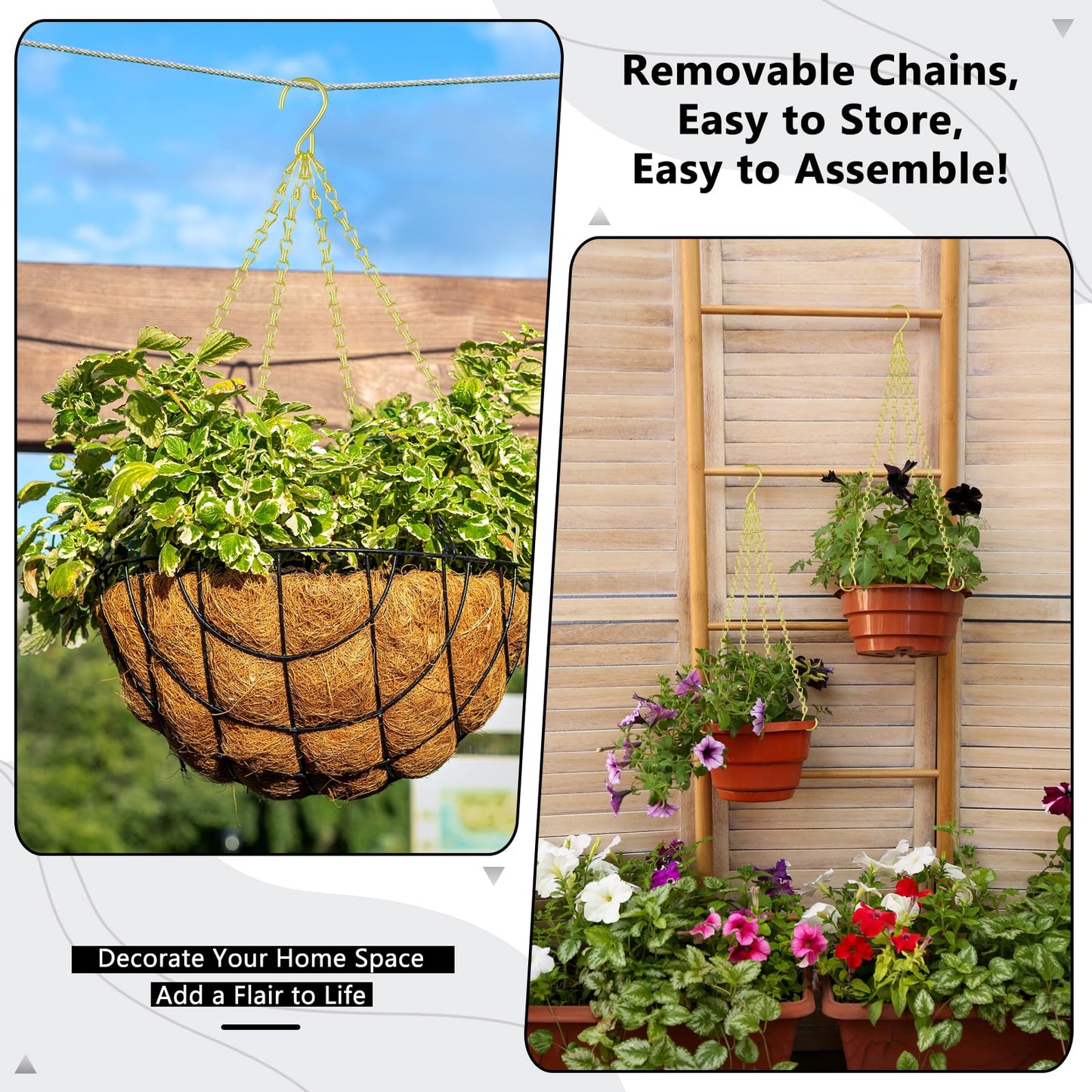 garini 6 Pack, 23 Inch Hanging Baskets Chain, Gold Hanging Chains with Hooks, Replacement Plant Hangers for Planters, Bird Feeders and Lanterns