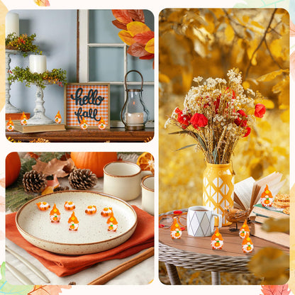 Whaline 50 Pcs Thanksgiving Mini Gnomes Figurines Fall Miniature Gnome Ornaments Pumpkin Maple Leaves Gnome Tiny Statue Figurine for Harvest Party Gifts Home Table Centerpieces Garden Landscape Decor