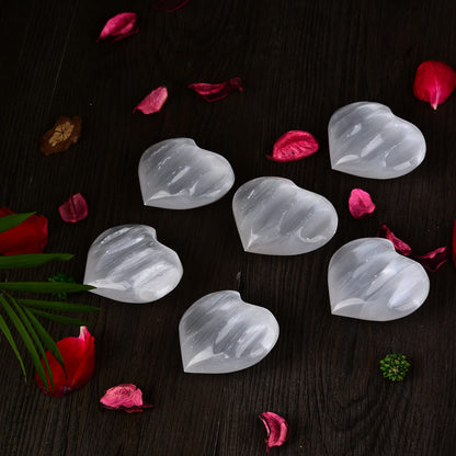 JIC Gem 1.4-1.6" Natural Unique White Selenite Heart Stone Healing Crystal Heart Rock Engraved Heart Decoration Heart Shape Crystal Set of 10 Wholesale Frome Morocco