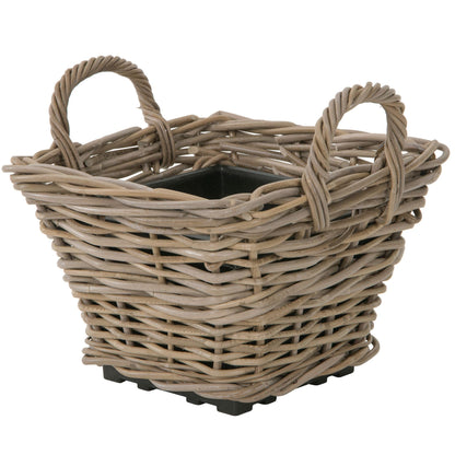 Kouboo Rectangular Rattan Planter Basket 1.25 Gallon Capacity Plastic Pot Liner with Drain Holes Included No Saucer Indoor and Outdoor Use
