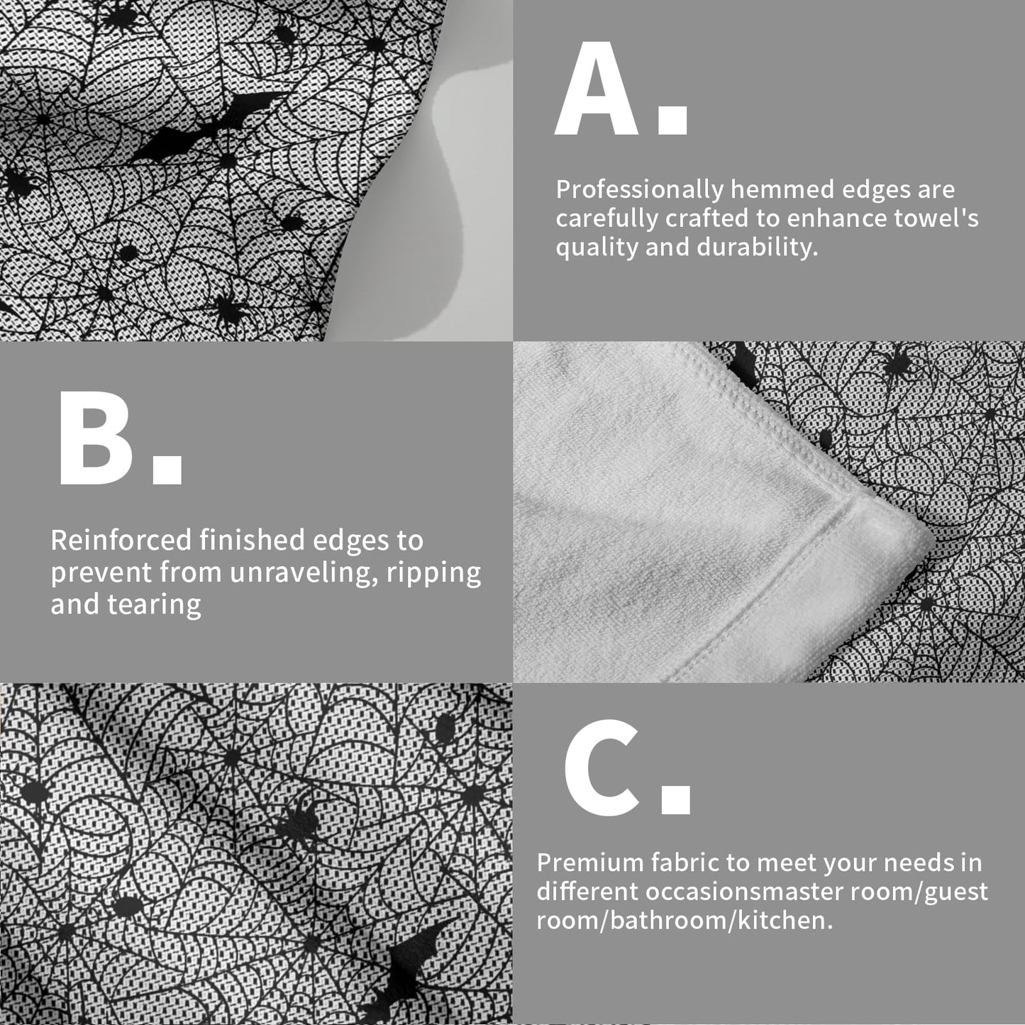 Halloween Black Bat Spooky Hand Towel Decoration Set of 2 Soft Absorbent Funny Halloween Scary Spiderwebs Tea Towels Baking Cooking Wash Cloth for Bathroom Kitchen Bar Beach Gym Spa Decor 14x28 Inch