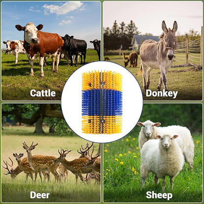 2PCS Livestock Scratching Brush,Extra Large Size Livestock Scratching Brush, Massage Grooming Kit for Cattle, Sheep, Pig, Animal Back Scratching & Itch Relief, Blue-Yellow