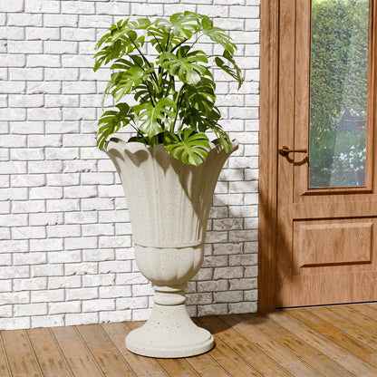 Trygoal 23.6" Tall Plastic Urn Planters for Outdoor Plants, Set of 2 Heavy-Duty Classic Indoor Large Flower Pots with Drainage Holes & Petal Design, Outdoor Planters for Porch, Home Garden, White