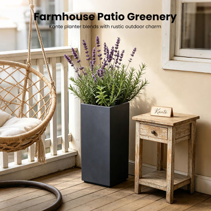 Kante 19.9" H Charcoal Concrete Planter, Tall Modern Rectangular Plant Pot with Drainage Hole & Rubber Plug, Crack-Resistant Lightweight Square Container for Indoor Outdoor Home Garden Patio