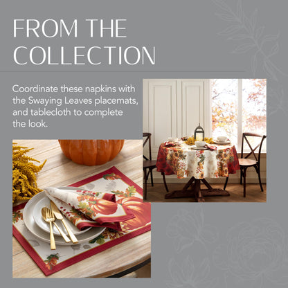 Elrene Home Fashions Swaying Leaves Bordered Fall Napkins, Seasonal Dinner Napkins for Formal or Everyday Use, 17" x 17", Set of 8