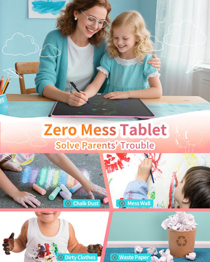Rechargeable LCD Writing Tablet for Kids, 16 Inch Colorful Drawing Tablet, Educational Toddler Drawing Pad, Reusable Learning Toys for Kids (Ages 3-12), Ideal Gift for Christmas Birthday (Pink)