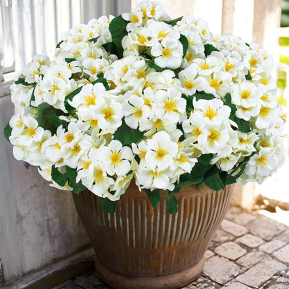 Hananona 6 Pcs Artificial Geranium Flowers for Outdoors Geranium Silk Flowers Outdoor UV Resistant Garden Plants Faux Flowers for Home Kitchen Table Centerpieces Decor (6, Snow White)