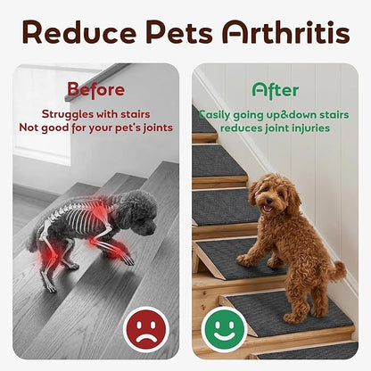 Adjustable Height Dog Ramp for Stairs (11cm/14cm), 3-Pack Solid Wood Pet Stair Ramp with High Traction Carpet, Indoor Dog Step for Small Breeds, Senior Dogs & Cats