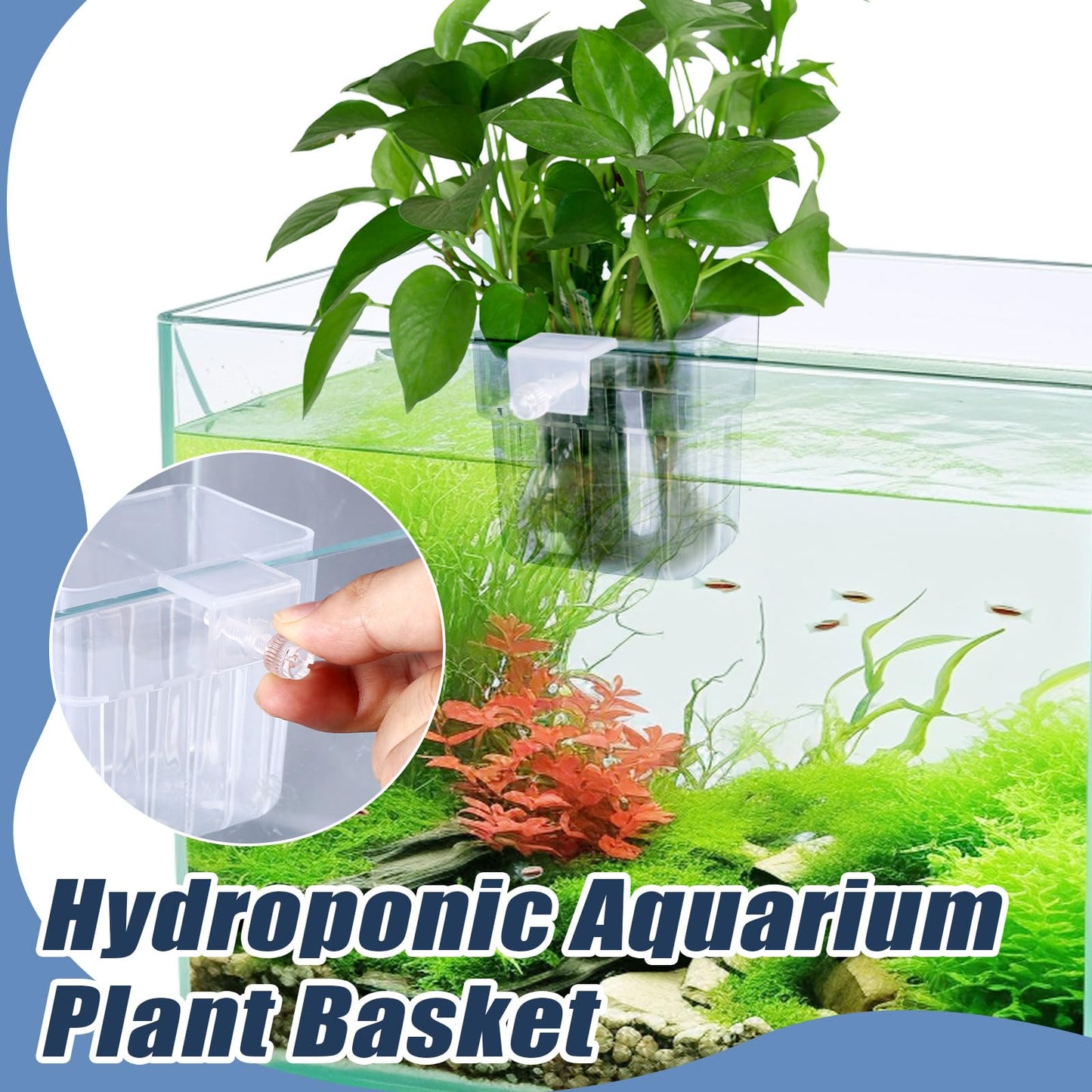Gosknor 4pcs Aquarium Plant Holders, Transparent Plastic Fish Tank Plant Pots Hanging Aquarium Planter Aquarium Plant Basket Aquatic Plant Cup for Aquarium Fish Tank Hydroponic Plants