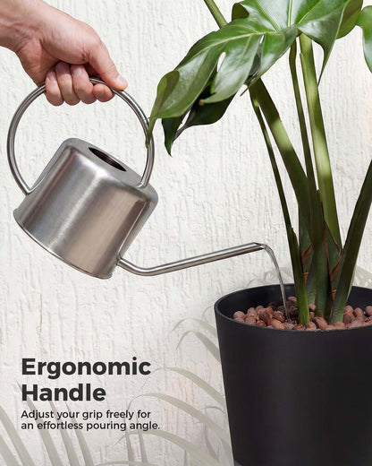 Bamworld Metal Watering Can for Indoor Outdoor Plant 1L/35oz Silver Stainless Steel Watering Can with Long Spout for House Potted Plants Succulents Bonsai Garden Flowers