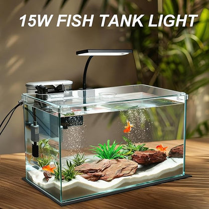 Vimvins Full Spectrum 15W Fish Tank Light Enhanced Edition LED Aquarium Light with Lens, 3 Adjustable Modes (Suitable for 10-20 Inch Tanks)