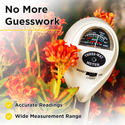 Classy Casita 3-in-1 Soil Moisture, Light, pH Meter - Hygrometer Tester for Indoor and Outdoor Plants - Monitor Levels for Garden, Farm, Lawn, houseplants, Potted Care - No Batteries Required - White