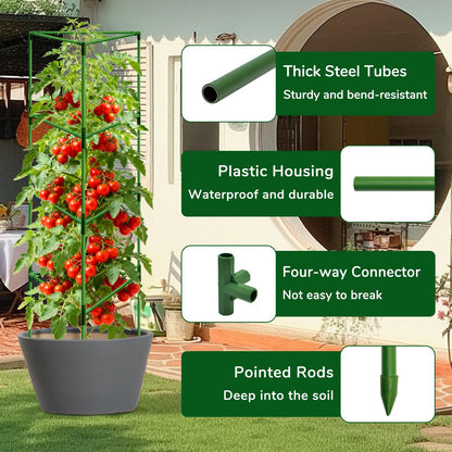 ZeeDix [Upgraded] 2 Pack Heavy Duty Tomato Cages for Garden, 57 Inch Foldable Plant Support Stakes for Heavy Climbing Plants, Adjustable Tomato Trellis for Pots Indoor & Raised Garden Bed Outdoor