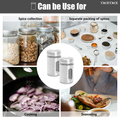 YACEYACE Stainless Spice and Salt Shakers, 6Pcs 3oz Part Clea Salt and Pepper Shakers with Holes and Adjustable Lids, Spice Jars with Label
