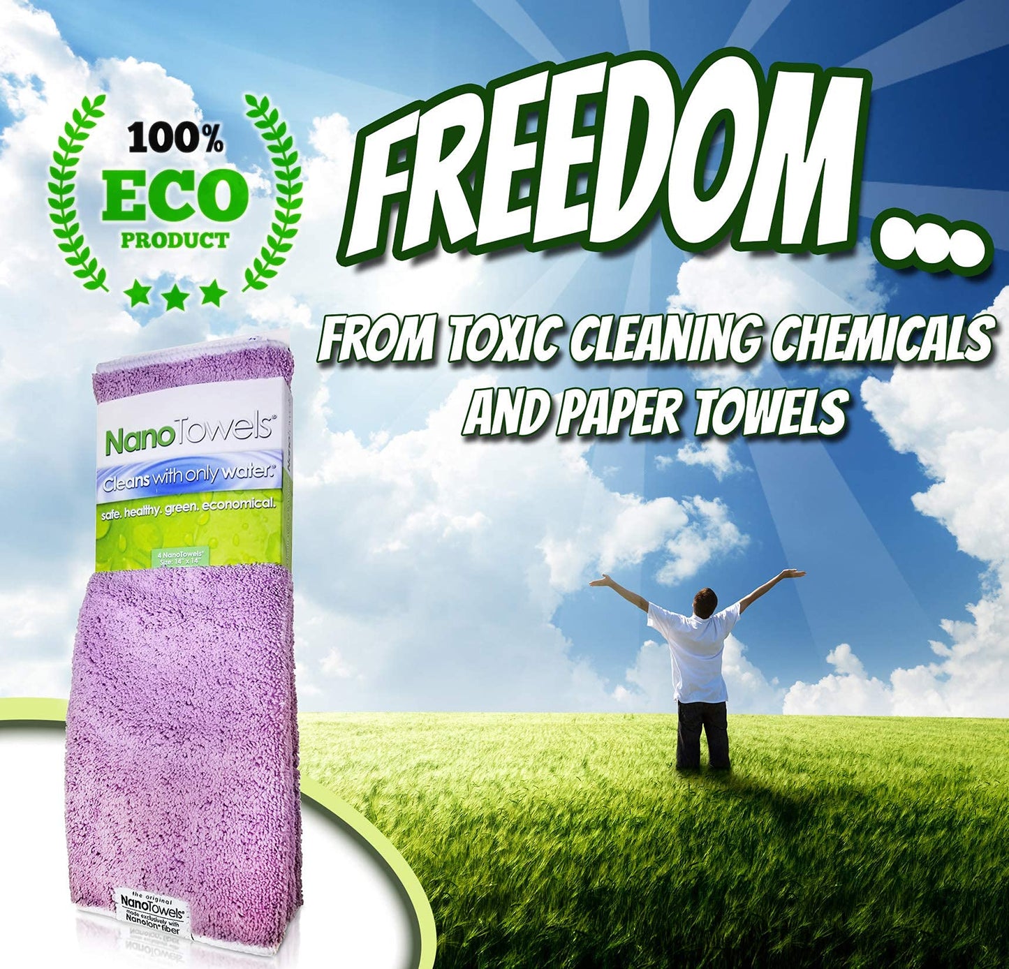 Nano Towels - The Amazing Eco Cloth That Cleans Virtually Any Surface with Only Water. No More Paper Towels Or Toxic Chemicals. 4-Pack (14x14, Lavender)