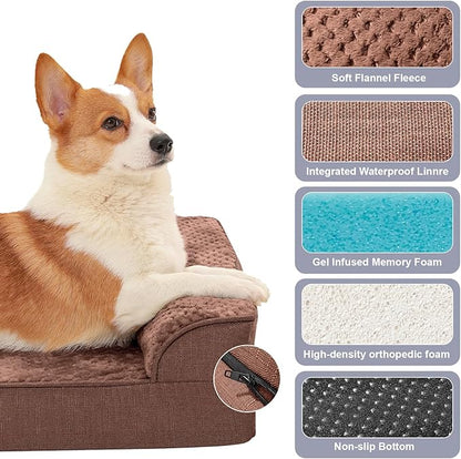 Rainmr Orthopedic Dog Beds for Large Dogs, Memory Foam Dog Beds Large Sized Dogs, Washable Removable Cover, Nonskid Bottom, Waterproof, for Indoor, Outdoor, Crate ＆ Car Use, 44x32x6 Inches, Brown Grey