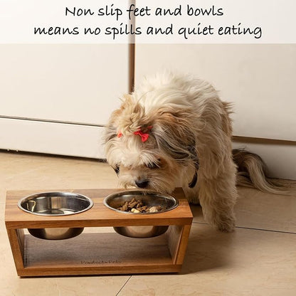 4" Tall Elevated Dog Bowls for Small Dogs, Food and Water Bowl Set by Pawfect Pets (Acacia)