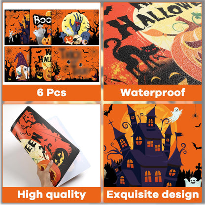 Halloween Plastic Placemats Set of 6 Table Mats Kitchen Decor Wipe Clean Washable Orange Halloween Place Mats for Indoor Outdoor Heat Resistant Kitchen Dining Table