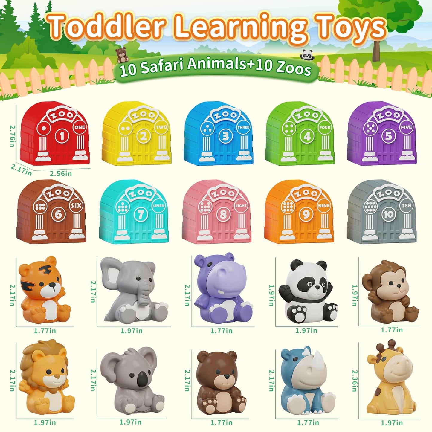 Learning Toy for Toddlers 1 2 3 Year Old, Montessori Educational Counting, Matching & Sorting Sensory Toys, 10 Safari Animals & 10 Zoos, Birthday Easter Gift for Baby Boy Girl Age 12-18 Months