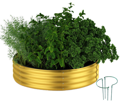 ZFHgarden Garden Box Raised Flower Bed Galvanized Metal Planter Round Raised Garden Bed Kit for Gardening Outdoor 1PC Gold 2X2X1FT