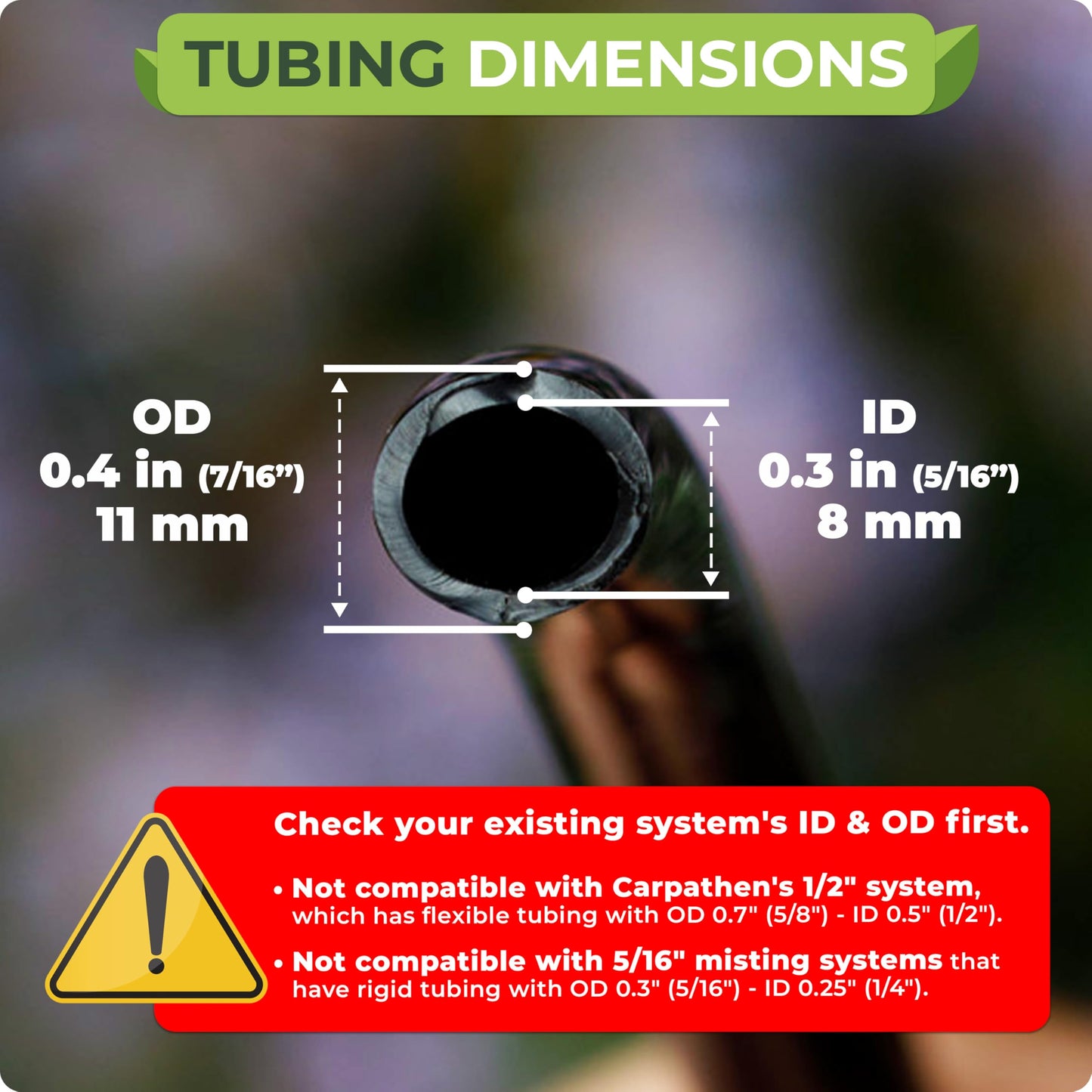 CARPATHEN 100ft Drip Irrigation Tubing - Mainline - (5/16" ID - 7/16" OD) Black PVC Water Line