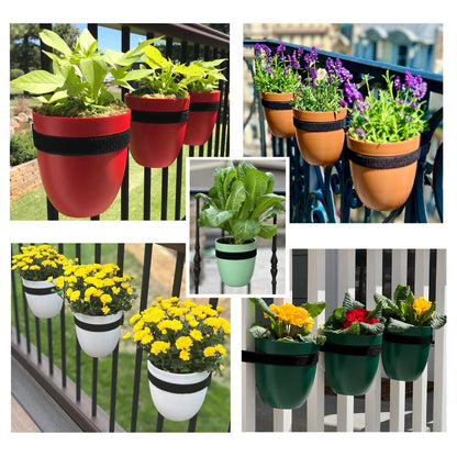 Balcony Buddies Railing Planter for Outdoor Plants (6-inch, 3-Pack) | Hanging Planter for Railings, Fence Posts | Balcony Wall Planter for Herbs, Flowers and Succulents | Made in The USA