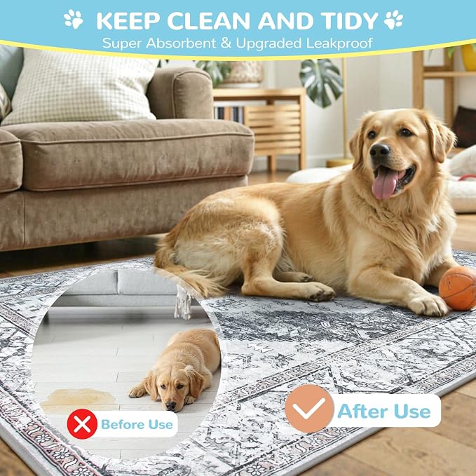 Lahome Extra-Large Washable Dog Pee Pads (72"x72") - Super Absorbent & Waterproof - Leakproof Reusable Mat for Playpens, Beds & Whelping, Convenient Cleanup,Gray