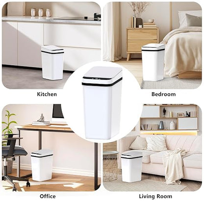 jinligogo 3Pack Bathroom Small Trash Can with Lid, 2.6 Gallon Touchless Automatic Garbage Can Slim Waterproof Motion Sensor Smart Trash Bin for Bedroom, Office, Living Room-White