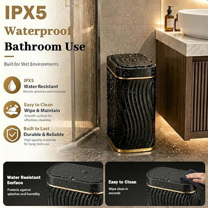 steo spce Automatic Motion Sensor Bathroom Small Trash Can with Lid, 2.6 Gallon Black Touchless Slim Garbage Can, Smart Waterproof Trash Bin for Bedroom, Restroom, Living Room, Office