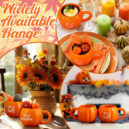 GlikCeil 2 Pcs Fall Pumpkin Mugs, Hello Fall Hello Pumpkin Coffee Cups for Tiered Tray 17 oz Thanksgiving Table Centerpieces Ceramic Mugs Drinking Cup for Autumn Harvest Wedding Birthday Gift