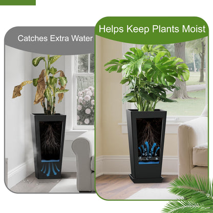YESUNEED 24" Tall Planters for Outdoor Plants, Set of 2 Large Outdoor Planters for Front Porch Decor with Drainage Hole, Tall Planter (Black)