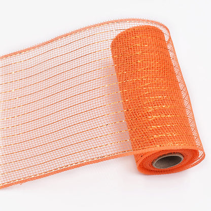 3 Rolls 6 inch x 30 feet Metallic Mesh Deco Poly Mesh Ribbon Roll, Metallic Foil Orange/Purple/Black Deco Mesh Ribbon for Wreaths, Swags and Halloween Decor