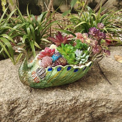YOUUGIOR 9.4 Inch Peacock Pot Succulents Planter Plants Pot Handmade for Home Garden Office Desktop Decoration (Yellow Green)