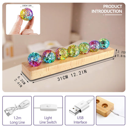 LOULIQIGIFT Set of 7 Crystal Balls Night Light Decor Healing Spheres with LED Wooden Stand for Meditation Energy Balancing Home Office Mother's Day Decoration Gifts for Women