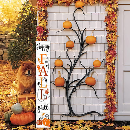 Happy Fall Y'all Wooden Porch Sign 47" Thanksgiving Large Welcome Porch Sign for Pumpkin Sign Autumn Home Front Door Yard Party Decor