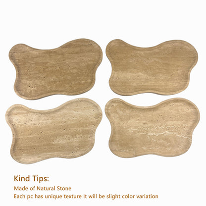 Cloud Shape 100% Natural Travertine Tray Luxury Travertine Vanity Organizer for Bathroom Kitchen Counter, Decorative Tray for Dresser Home Décor, 13.3x8.3x0.7 inches