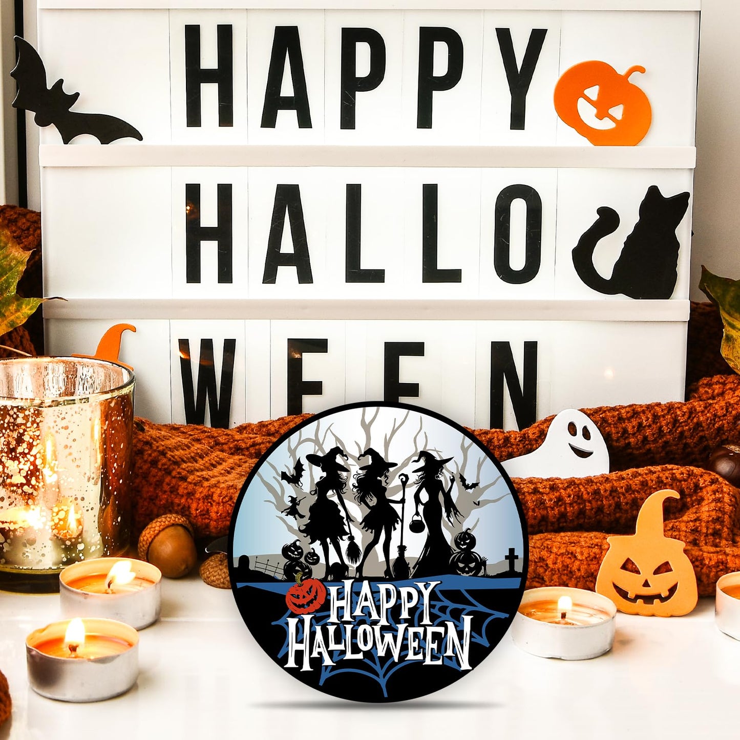 OXRUN Halloween Desk Decorations, Spooky Party Gifts for Women Men Friends, Witch Decorative Wooden Sign for Home Bedroom Living Room Table Shelf 8 Inches - B07