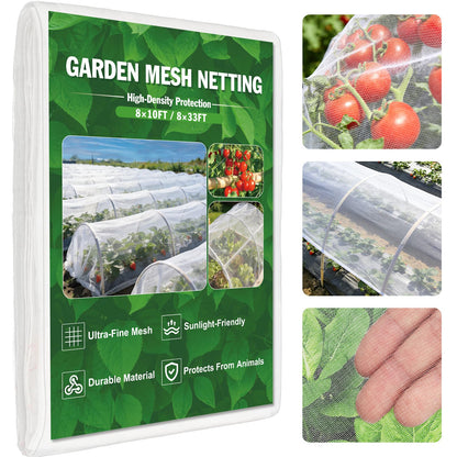 FEED GARDEN Garden Netting 8x10FT Ultra-Fine Mesh PE Cover for Vegetables Fruits Garden Row Cover Raised Bed Durable Protection from Birds Animals
