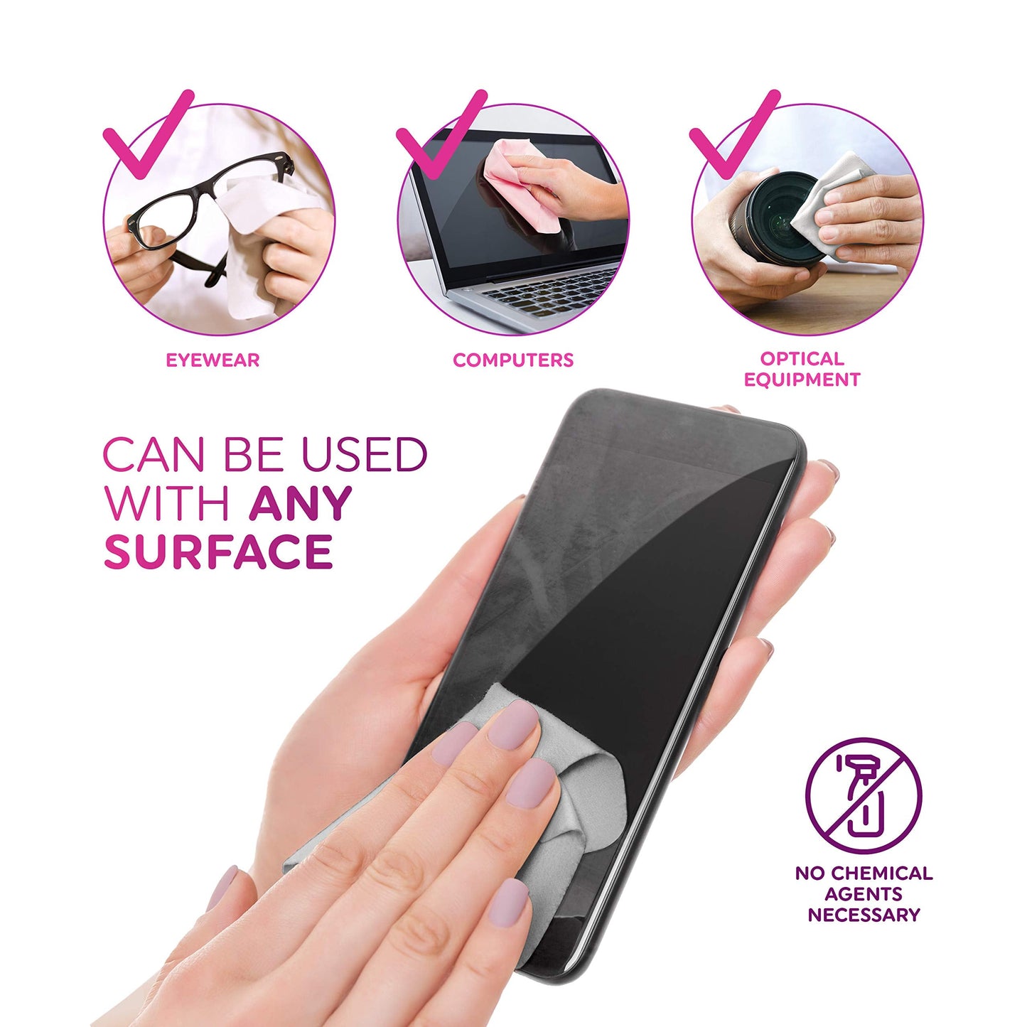Premium Microfiber Cleaning Cloth 6x6 in - Extra Soft Suede Feel Lint Free Cloths for Eyeglasses & Glass - Compatible with iPad, iPhone, Tablet, MacBook, TV Screen, LCD, Camera Lens (24 Small, Black)