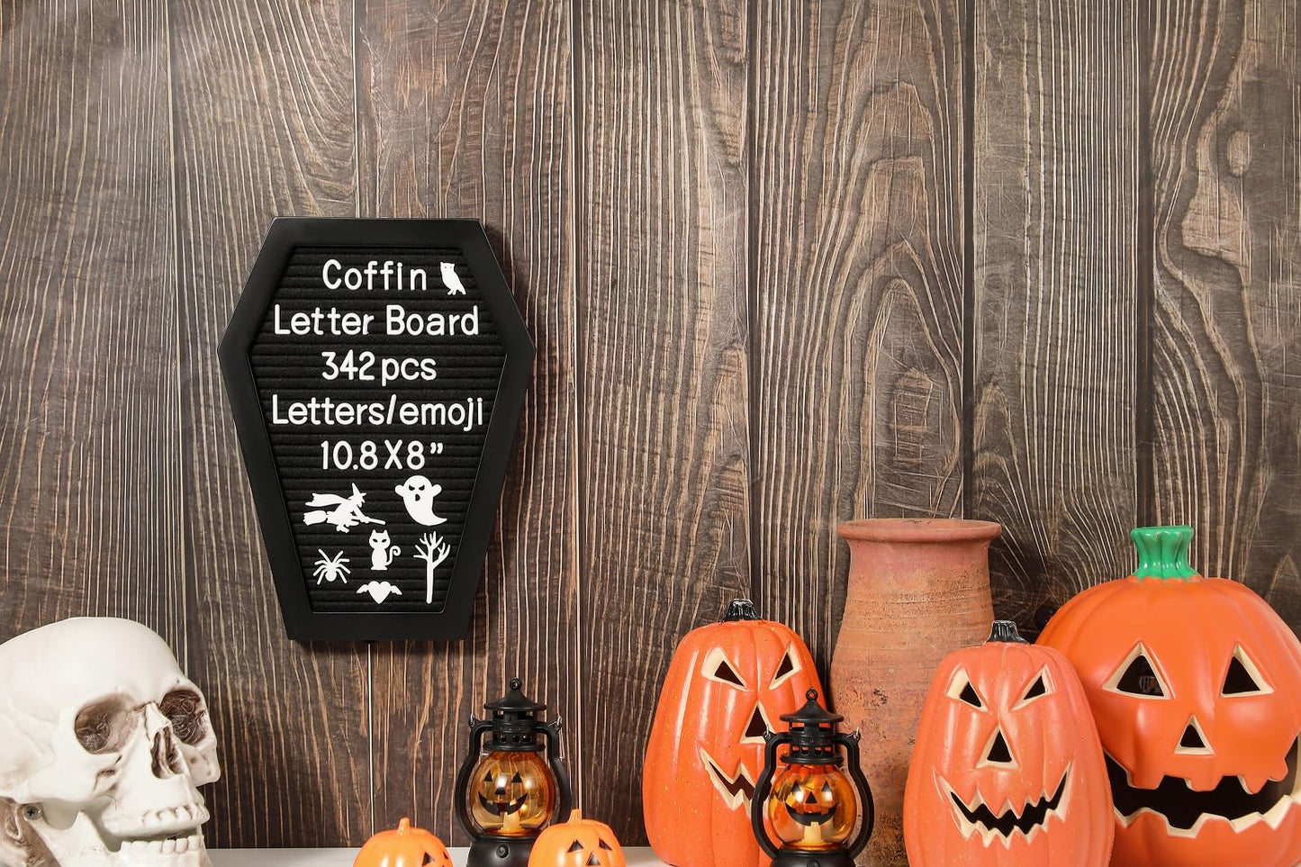 G GAMIT Coffin Felt Letter Board with 342 Changeable Letters&Numbers, 10.8”x8” Spooky Letterboard Gothic Message Board Letter Sign Board with Stand and Canvas bag for Halloween Party Christmas
