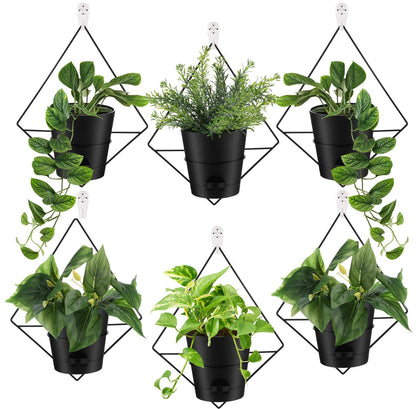 Baderke 6 Sets Wall Planters for Indoor Plants Hanging Wall Planter with Metal Holder Geometric Self Watering Wall Pots Mounted Succulent Pots, 5" Black Plant Container
