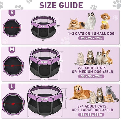 Portable Pet Playpen for Medium Dogs & Cats, Foldable Puppy Safety Pen with Removable Zipper Top, Breathable Mesh Dog Delivery Room, Indoor Isolation Cage for Pets (Purple, Medium)