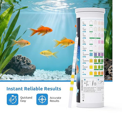 SEAOURA 9-in-1 Aquarium Test Kit for Fish Tanks - 135 Strips Water Testing Strips for Aquariums & Ponds Accurate Testing Iron，Copper，Nitrate，Nitrite，Chlorine，Hardness，Alkalinity，Carbonate，pH