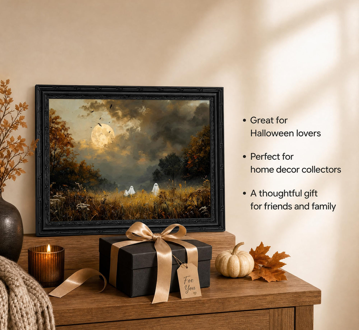 KYSNGMT Vintage Halloween Ghost Wall Art Moody Autumn Landscape Painting