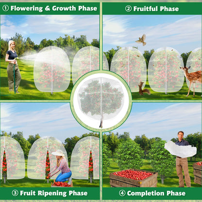 OZMI 4 Pack Fruit Tree Blueberry Bush Netting Cover, 4.6Ft x 5.9Ft Reusable Bird Netting for Garden Protection with Zipper & Drawstring, Shrubs Tomato Strawberry Plant Bushes Protector